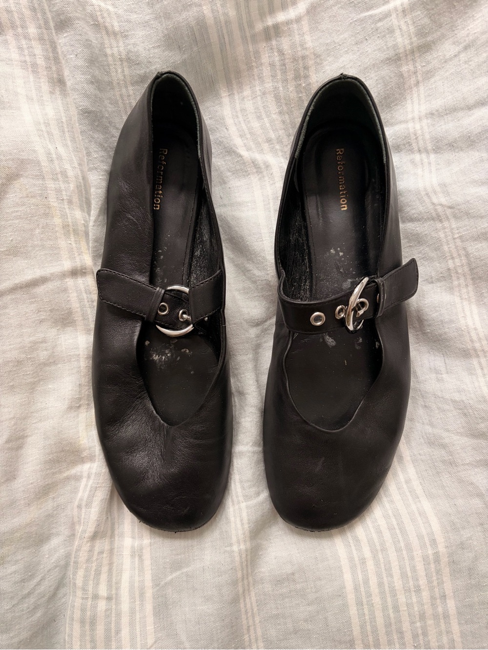 Reformation Black Mary Jane Flats with Buckle Strap
